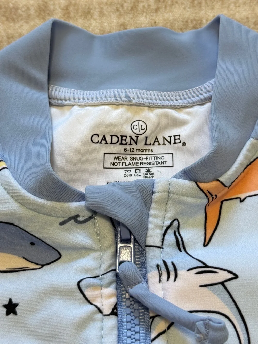 Caden Lane Rash Guard Swim Romper Shortie Size 6-12 months Boys Sharks Beach